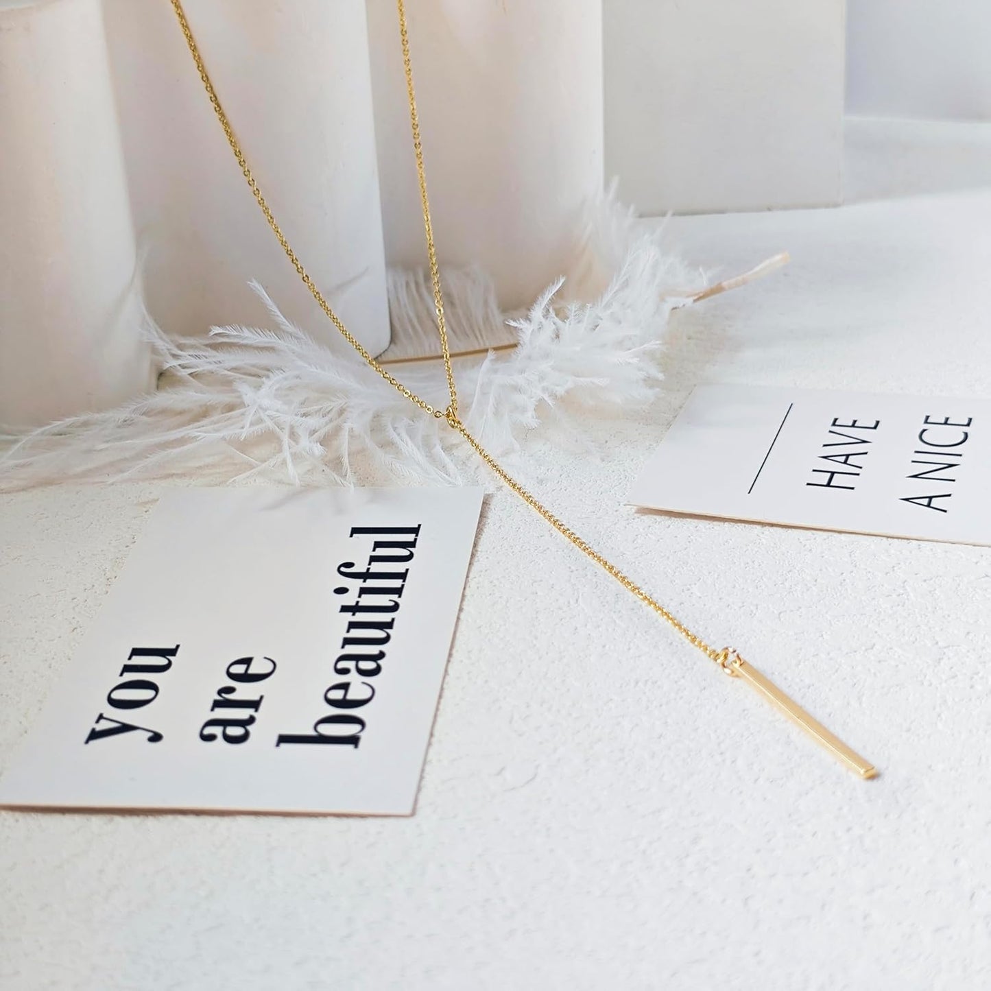 Luxval Lariat Gold Necklace for Women, Dainty Long Necklace 14k Gold Plated/Silver Y-Shaped Pendant Necklaces Trendy Beaded Chain Drop Necklaces Jewelry for Women Gifts