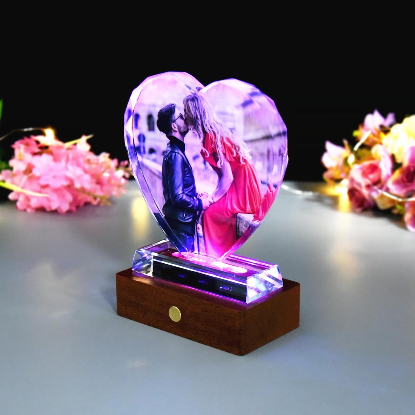 FANF&YKPY Personalized Crystal Custom Color Pictures - Heart-shaped Crystal Photo Frame, Birthdays, gift for her, Wedding Gifts, for Girlfriends, Husbands,Wife,Friends,Parents