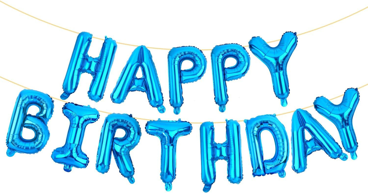 LIOZEOKUN Happy Birthday Balloon Letters 16 inch Mylar Foil Birthday Balloons Banner Sign for Birthday Party Decorations Supplies (Blue)