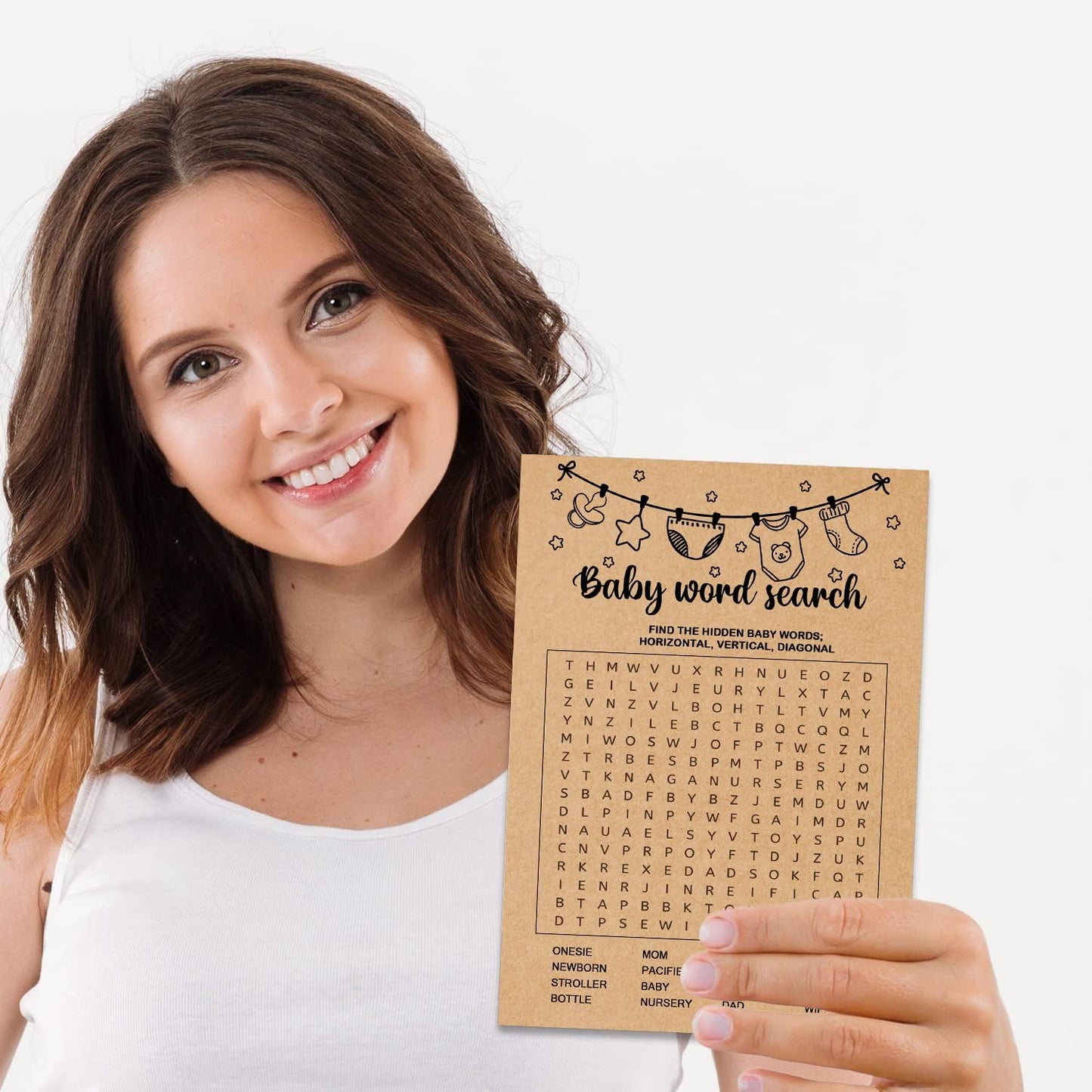 Baby Shower Game, Baby Word Search Game Cards, Baby Shower Party Games Supplies & Activities, Party Activities Ideas Supplies, Baby Shower Ideas, 30 Game Cards Included, Kraft