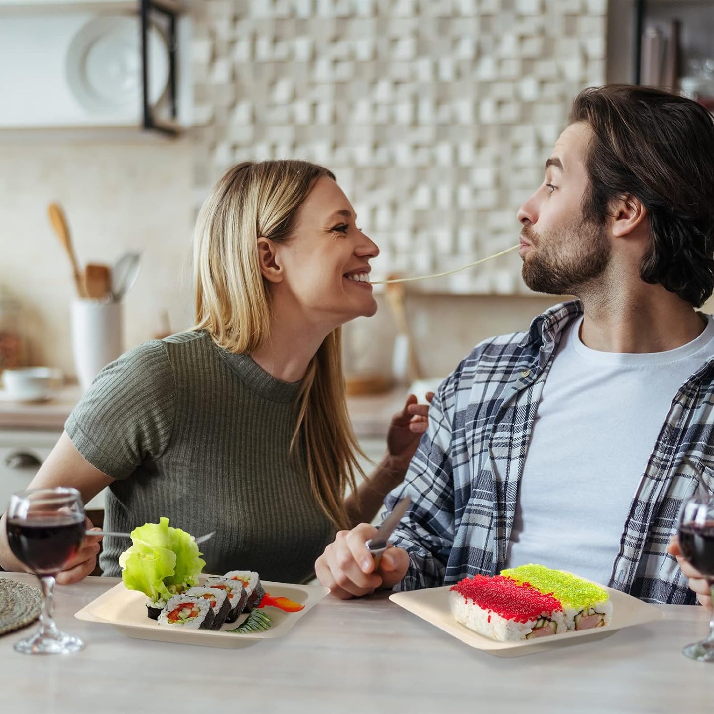 Disposable Square Palm Bowls Palm Leaf Bowls Bamboo Disposable Plates Square Wood Plates for Birthday Party, Wedding Events, Appetizer, Dessert, Catering and Home Use (50, 3.94x3.94x0.6 Inch)