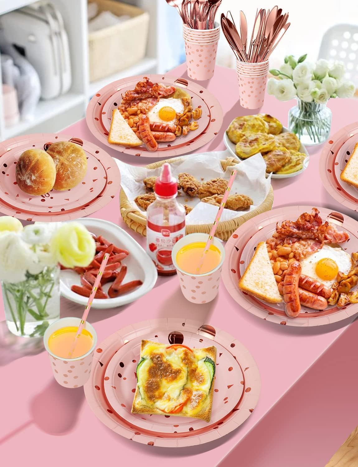 Birthday Party Tableware, 161 Pieces Pink and Rosegold Party Supplies, Party Dinnerware Sets Include Paper Plates Napkins Cups Silverware, for Shower Engagement Parties Decoration -20 Serves