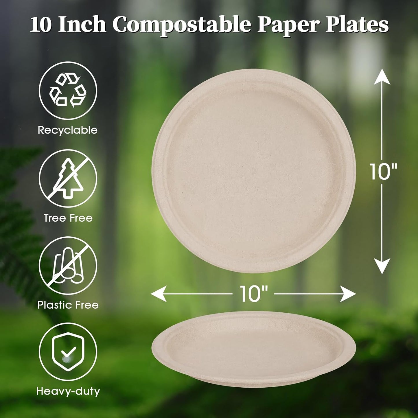 ECOLipak Paper Plates 10 Inch, 150 Pack Compostable Heavy Duty Disposable Biodegradable Sugarcane Bagasse Eco Friendly Paper Plates for Thanksgiving Party Dinner