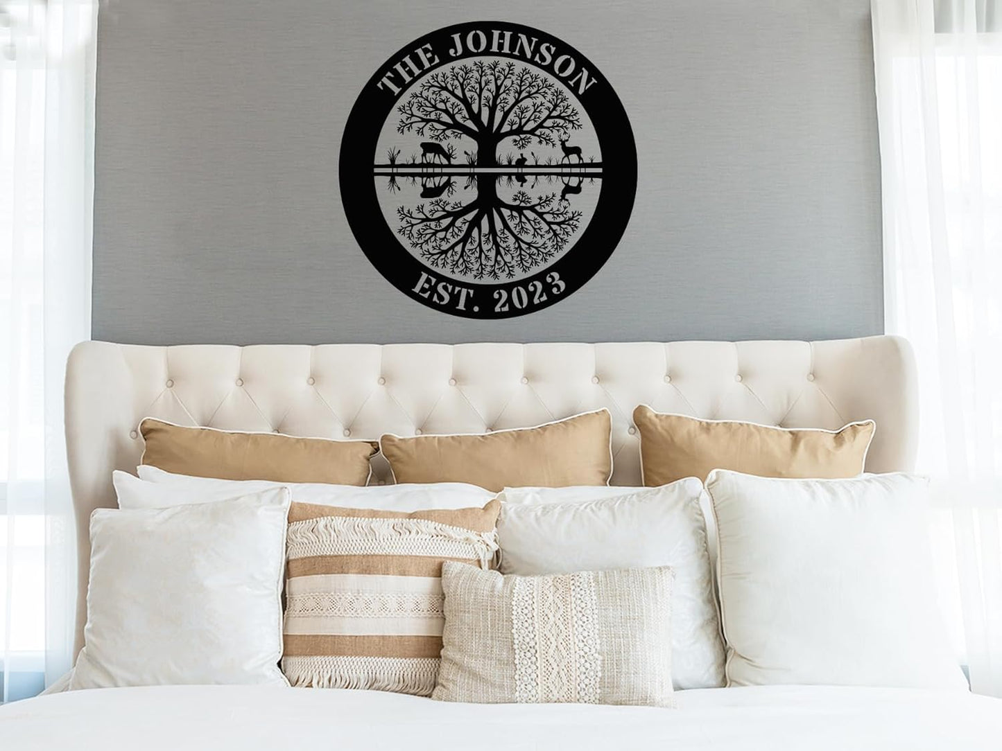 Custom Tree of Life Metal Sign, Personalized Family Name Signs for Home, Wedding Gifts for Couples, Metal Deer Christmas Gifts