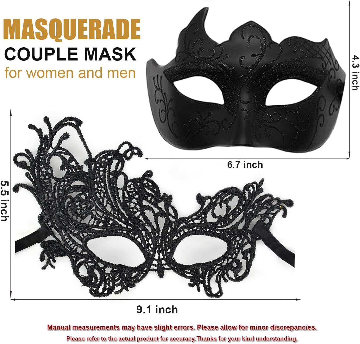 MYMENU Masquerade Mask for Women Couple Mardi Gras Mask for Men Venetian Halloween Mask for Party Prom Ball