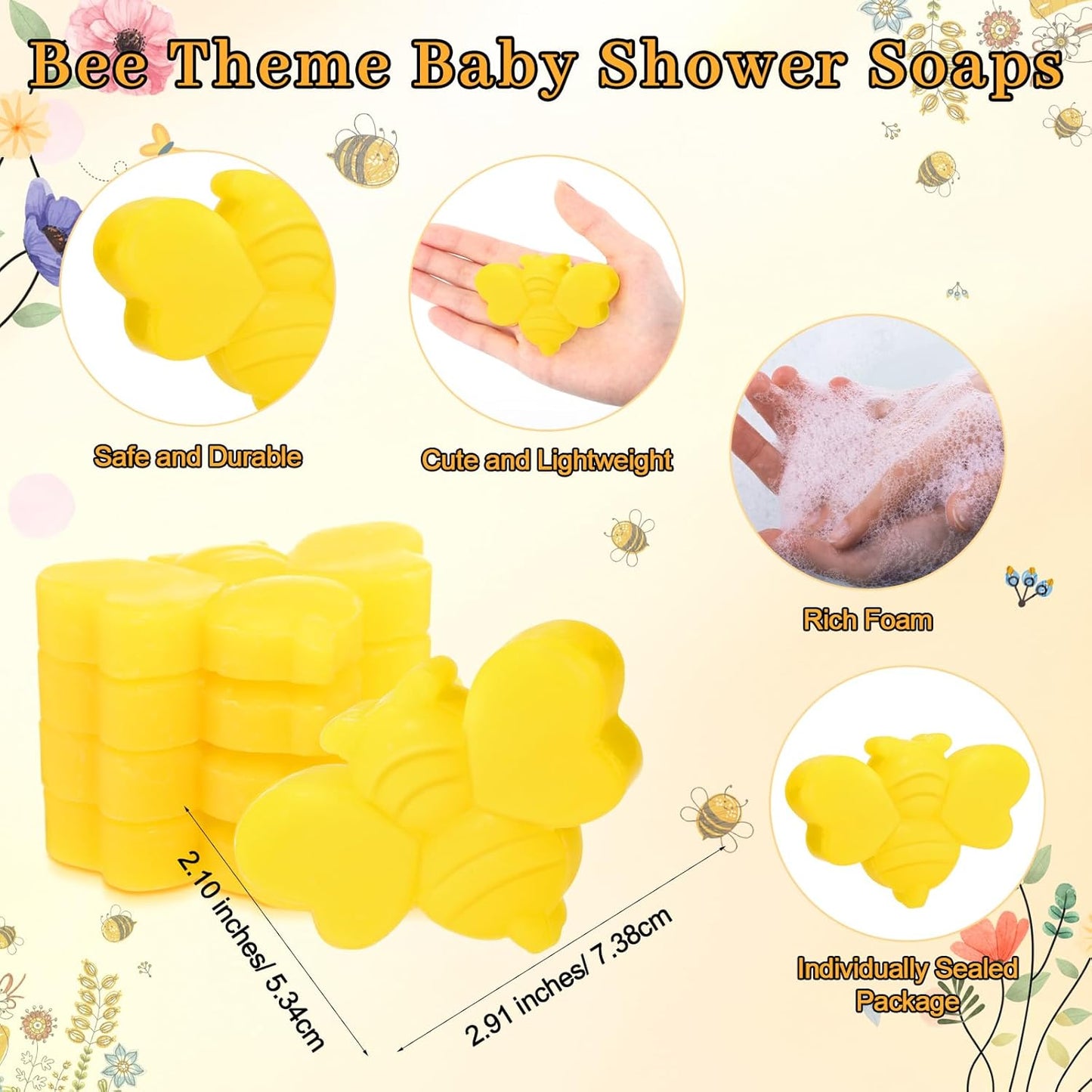 25 Sets Baby Shower Soap Favors for Guests Girl Boy Mini Bee Handmade Scented Soaps with Thank You Tags and Organza Bags for Shower Gender Reveal Party Favors