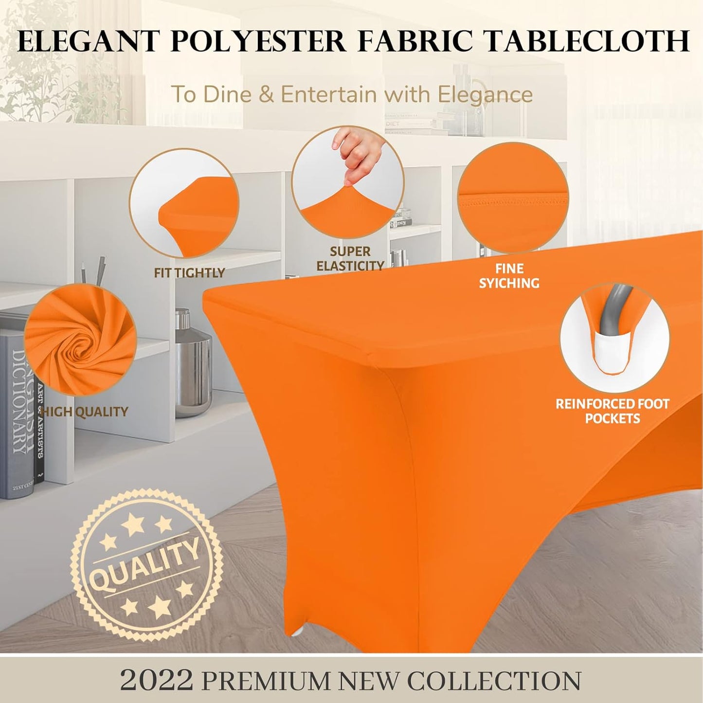 Spandex Table Cover 8 ft. Fitted Polyester Tablecloth Stretch Table Cover Table Topper Open Back - Orange