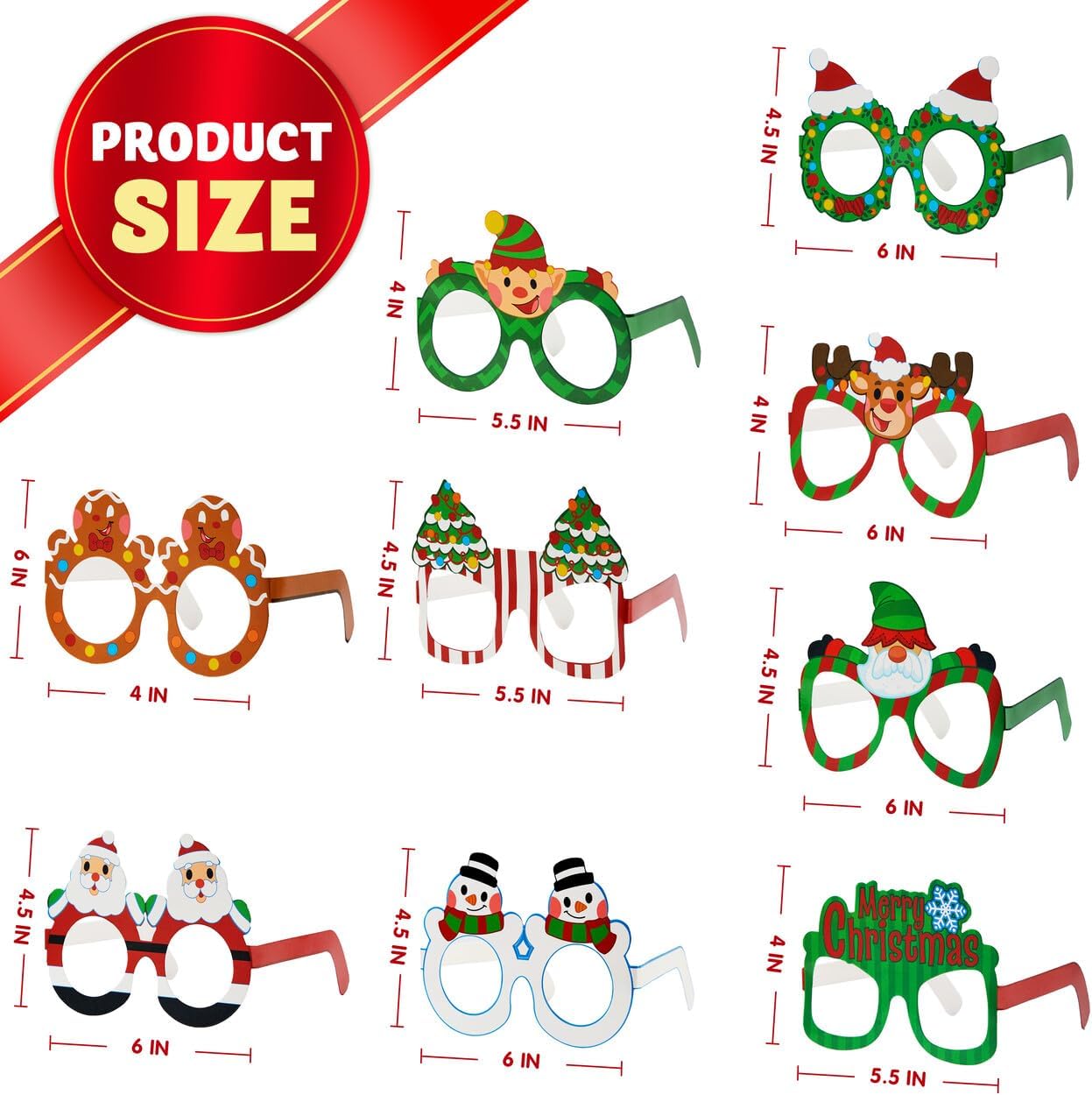 JOYIN 36 Pcs Christmas Paper Eyeglasses, Christmas Party Glasses, Frame Costume Eyeglasses Assorted Designs for Adults and Children for Christmas Party Supplies Photo Booth and Party Favors
