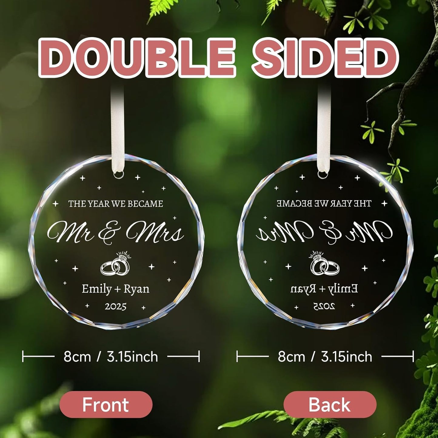 Wedding Gifts for Couples 2025 - Mr and Mrs Ornament 2025 - Bridal Shower Gifts for Bride, Newlywed, Future Mr & Mrs, Her - Just Married Crystal Glass Ornament