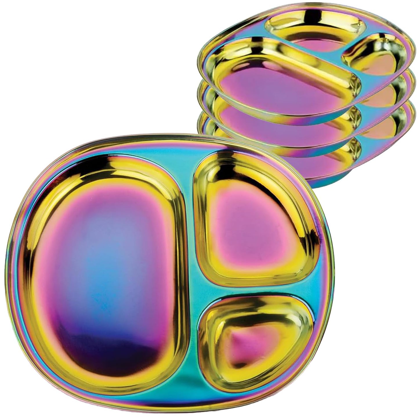 Ahimsa Stainless Steel Plates for Kids - Divided Plates for Toddlers, Pediatrician Designed, Non Toxic Toddler Plate, BPA Free & Dishwasher Safe (Rainbow Set of 4)