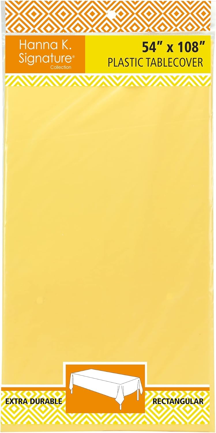 Yellow Disposable Plastic Tablecloth for Rectangle Tables (48 Pack) Premium Decorative Table Cloths for Parties, Events & Weddings, Indoors & Outdoors, 54 x 108 inches