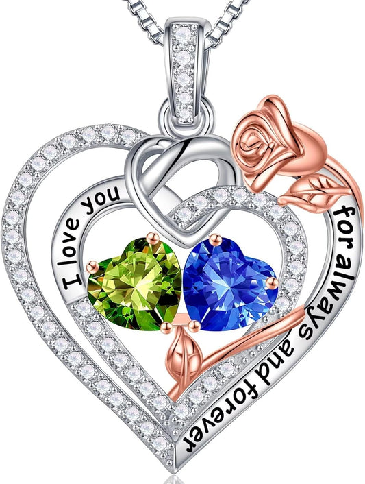 Iefil Christmas Gifts for Wife Women - 925 Sterling Silver Double Birthstone Necklace, Anniversary Birthday Gifts for Women, Jewelry Gift for Wife Girlfriend Mom Her