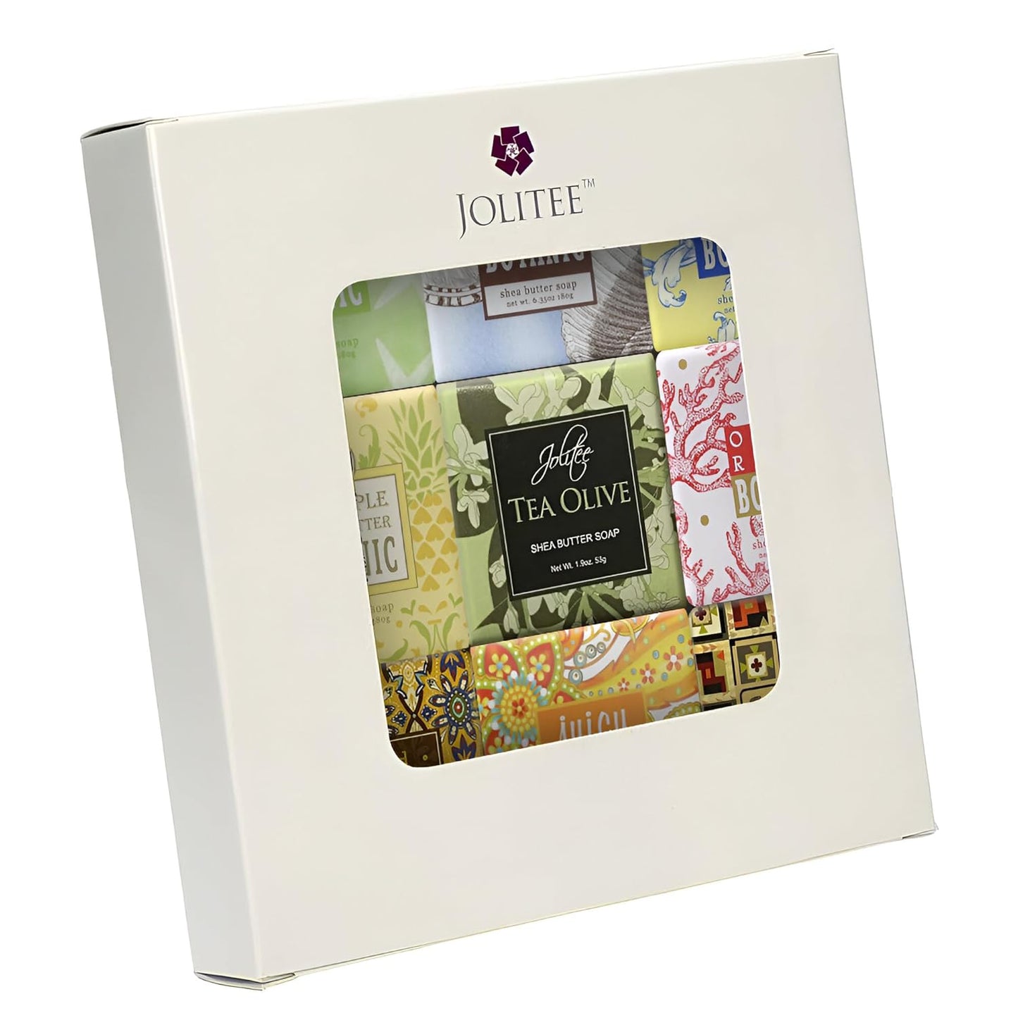 Jolitee French Milled Botanical Soap Sampler Set of 9 - Individually Wrapped Vegetable-Based Mini Soaps with Essential Oils, Shea Butter, and Natural Extracts (Beach Scents)