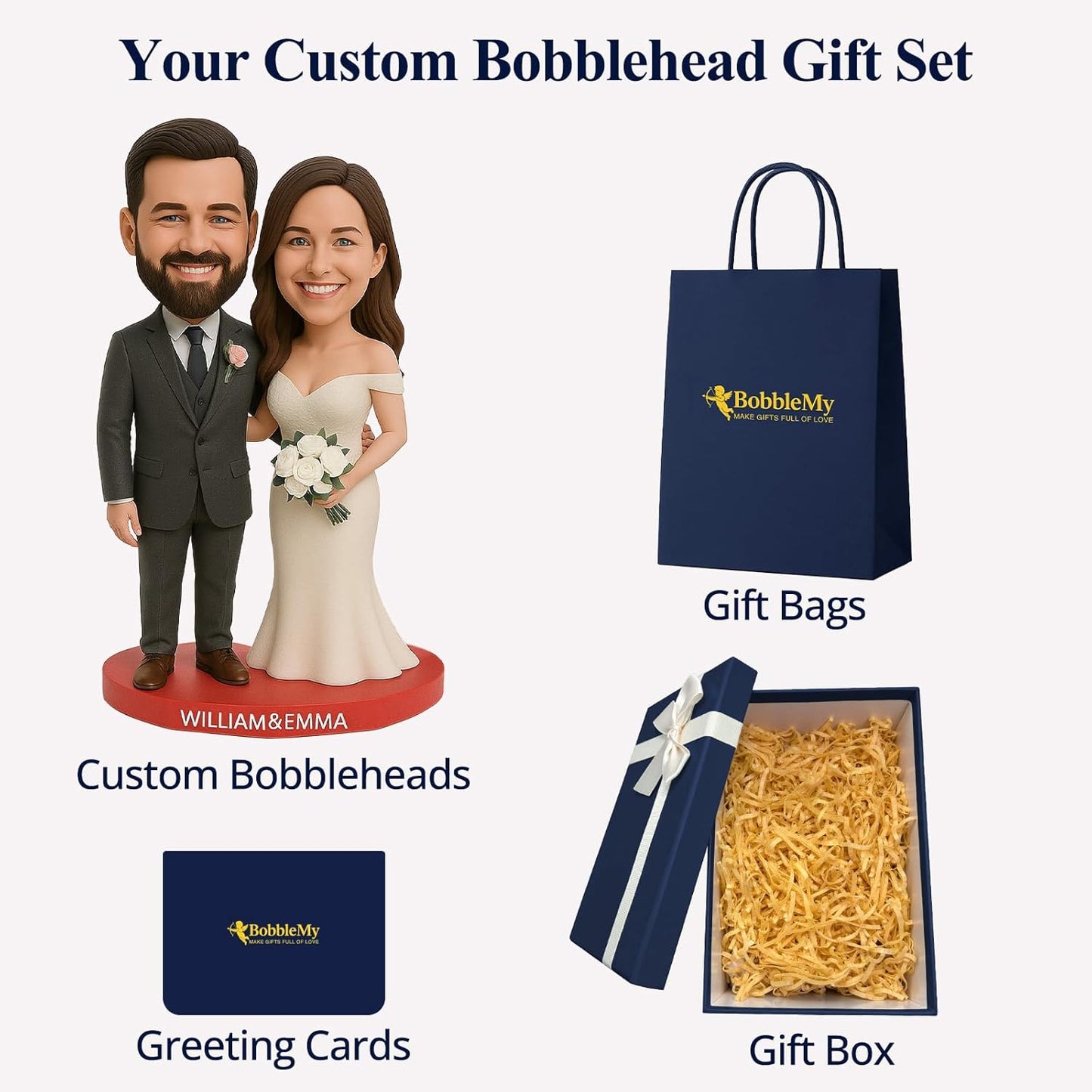 Custom Bobblehead Couple - 6/7/8'' Personalized Bobbleheads Customized Husband and Wife Dolls from Photo Funny Gifts for Wedding Anniversary, Christmas Holiday & Birthday Surprise