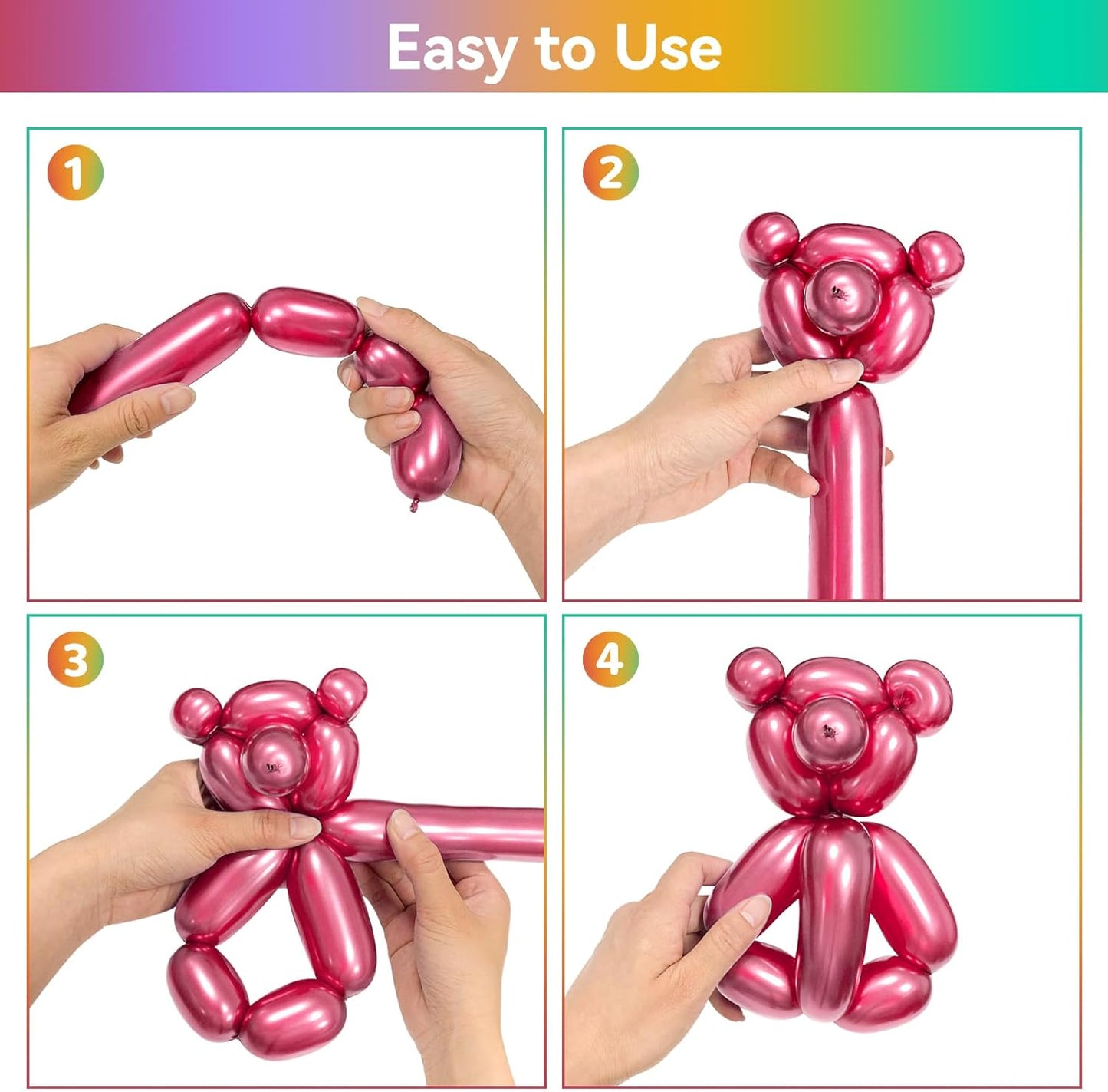 Metallic Multi Long Balloons Premium 260 Twisting Animals Magic Balloons for Birthday Kids Wedding Party Supply 100pcs