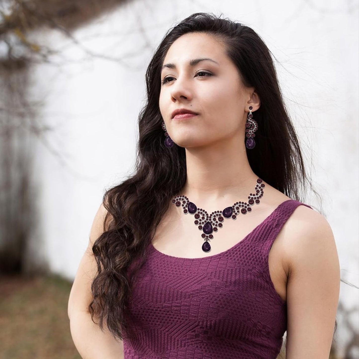 Crystal Bridal Wedding Jewelry Sets for Women Rhinestone Teardrop Crystal Statement Choker Necklace Drop Earrings Link Bracelets Rings Teardrop Jewelry Set for Brides Bridesmaids