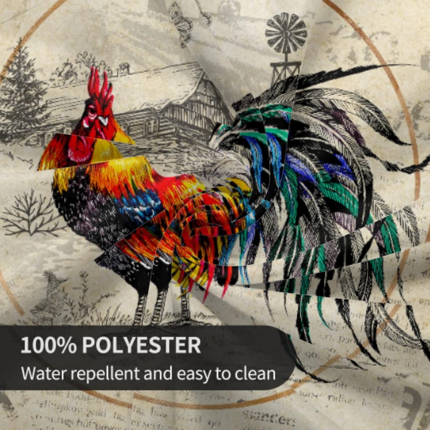 Giwawa Rooster Tablecloth Round 60 inch Vintage Style Chicken Sunflower Table Cover Farmhouse Animal Yellow Floral Decor Table Cloth Heat Resistant Washable for Kitchen Dining Party Indoor Outdoor