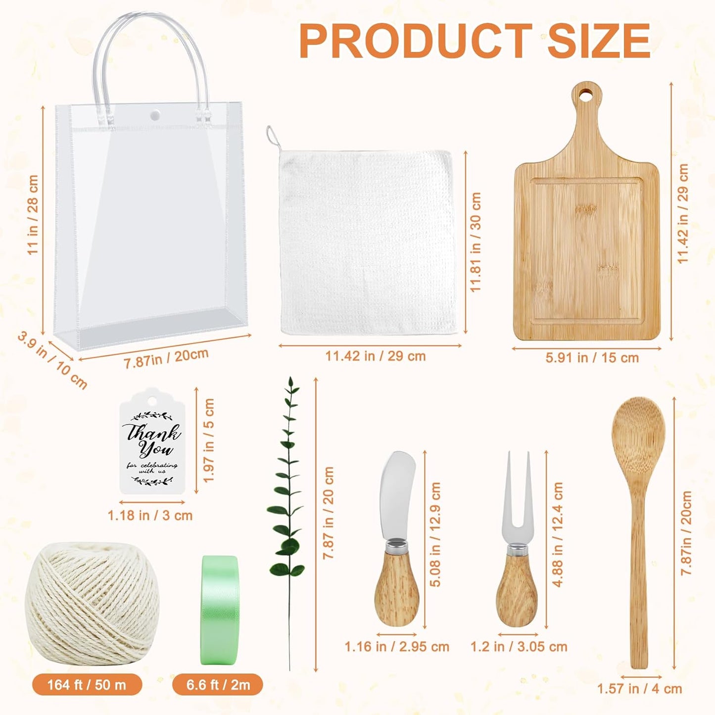 56pcs Baby Shower Prizes for Game Winners Adults, 6 Sets Bridal Shower Prizes for Guests Include Bamboo Cheese Board Spoon Butter Spreaders Fork Towel Roll Ribbon