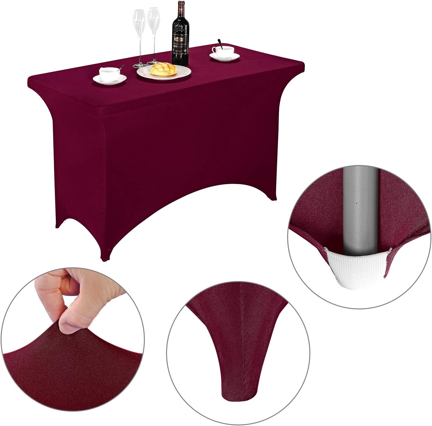 LZY Spandex Fitted Stretch Table Cover for 4ft or 6ft or 8ft Folding Table, Rectangular Cocktail Tablecloth, Perfect for Party or Banquet