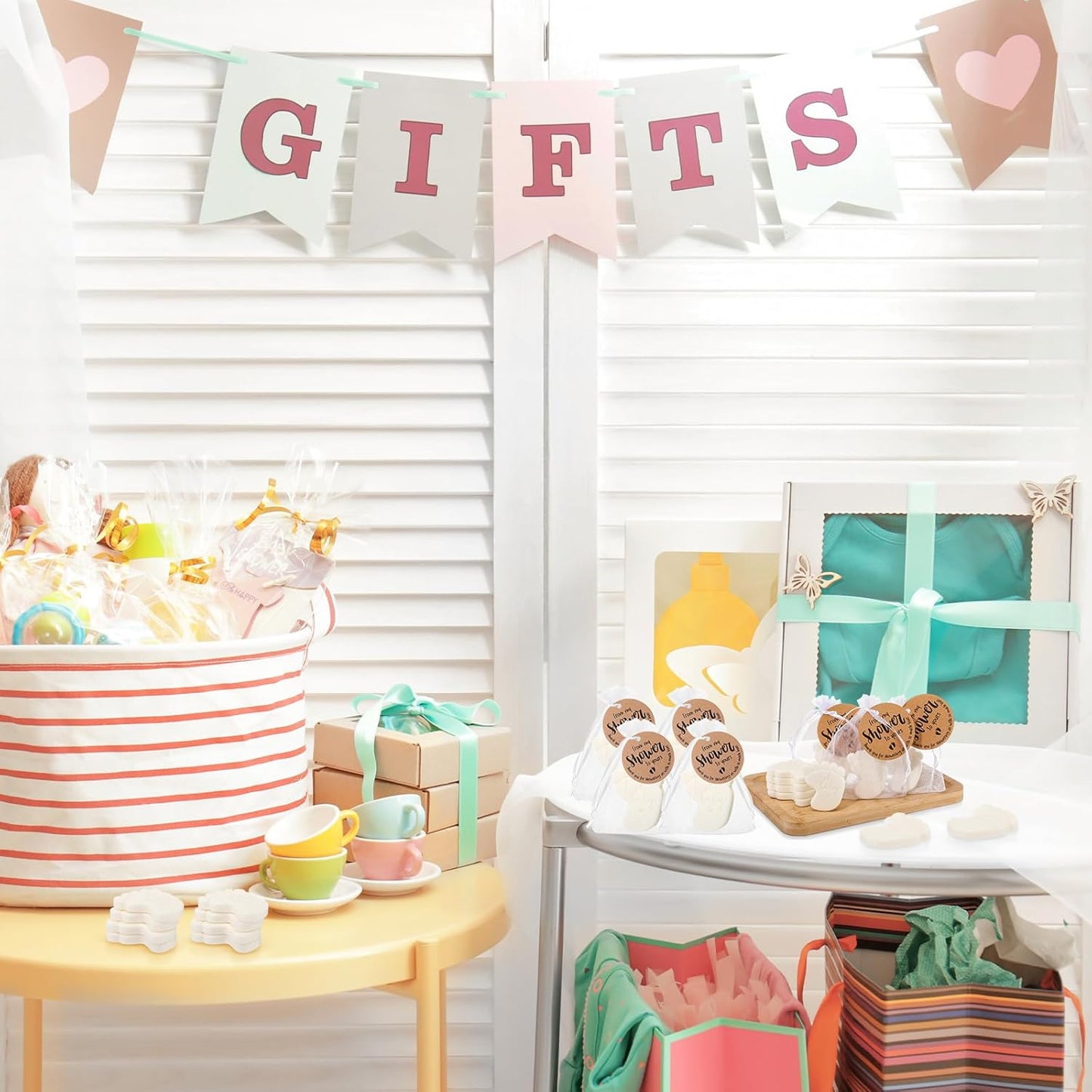 25 Sets Baby Shower Soap Favors for Guests Girl Boy Mini Footprint Handmade Scented Soaps with Thank You Tags and Organza Bags for Shower Gender Reveal Party Favors(White,Baby Feet)