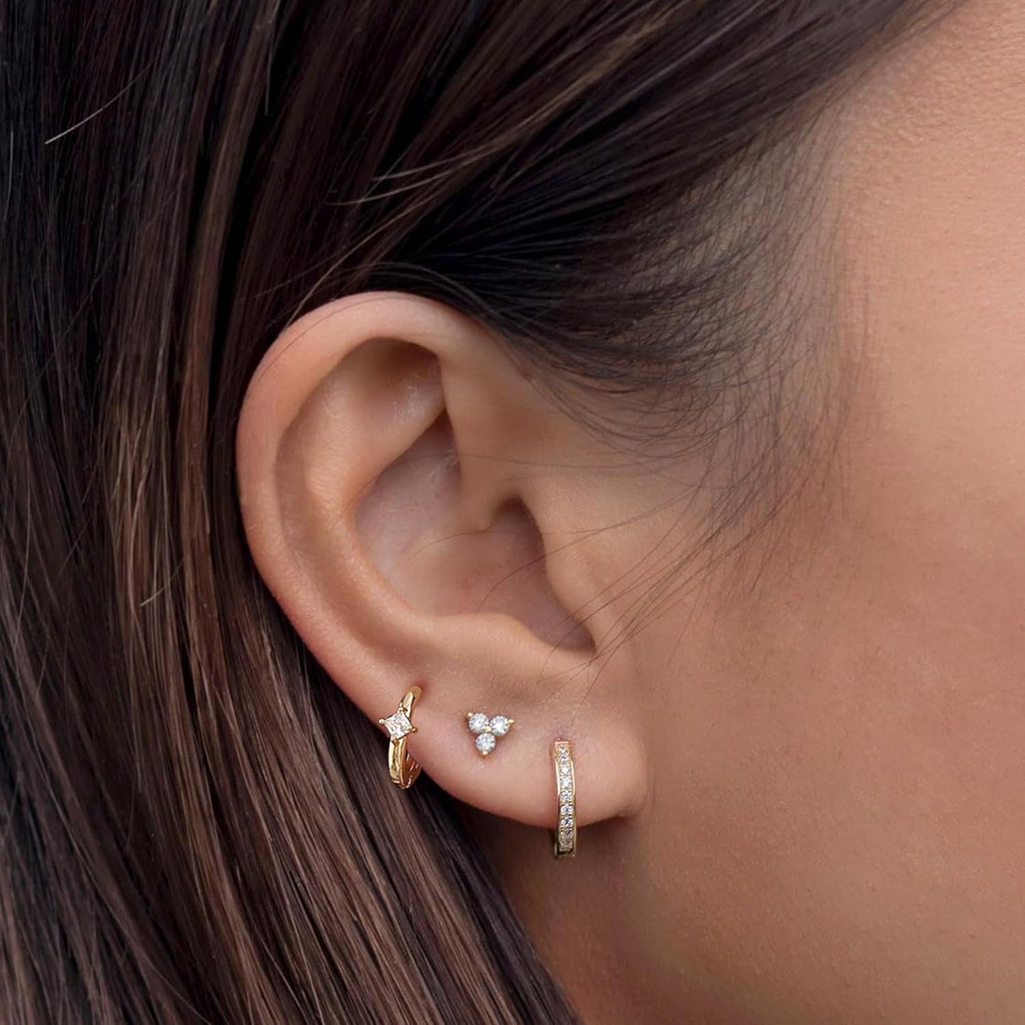 Gold Earrings for Women, 14k Gold Plated Dangle Huggie Earrings for Women Trendy Dainty Gold Hoop Earring Stacks Hypoallergenic Pearl Chain Drop Cartilage Earring Fashion Womens Jewelry