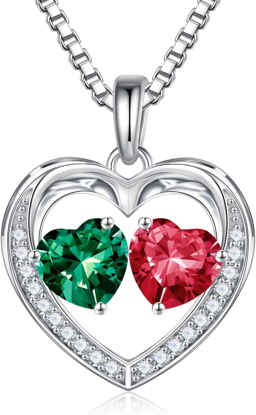 Iefil Christmas Gifts for Wife - 925 Sterling Silver Birthstone Necklace, Anniversary Birthday Gifts for Women, Stocking Stuffers for Women Wife Mom Daughter