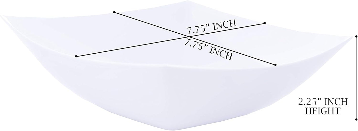 PLASTICPRO Disposable 32 ounce Square Serving Bowls, Party Snack or Salad Bowl, Medium Plastic Elegant White Pack of 4