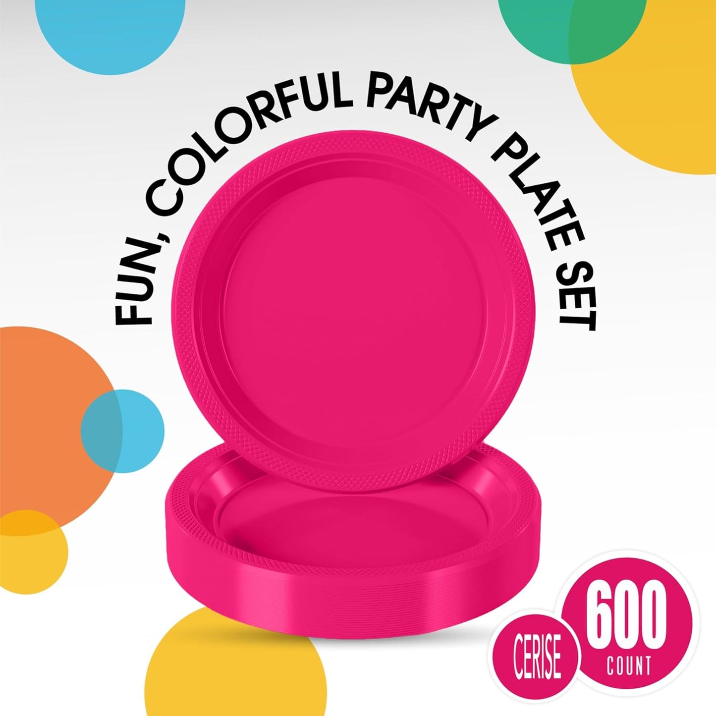 Party Solids Hot Pink Plastic Plates Bulk 7" Hot Pink Disposable Plates For Party Supplies 600 Pieces Disposable Dinner Plate Heavy Duty 350 GSM Plate Sets, Plastic Dinnerware Sets