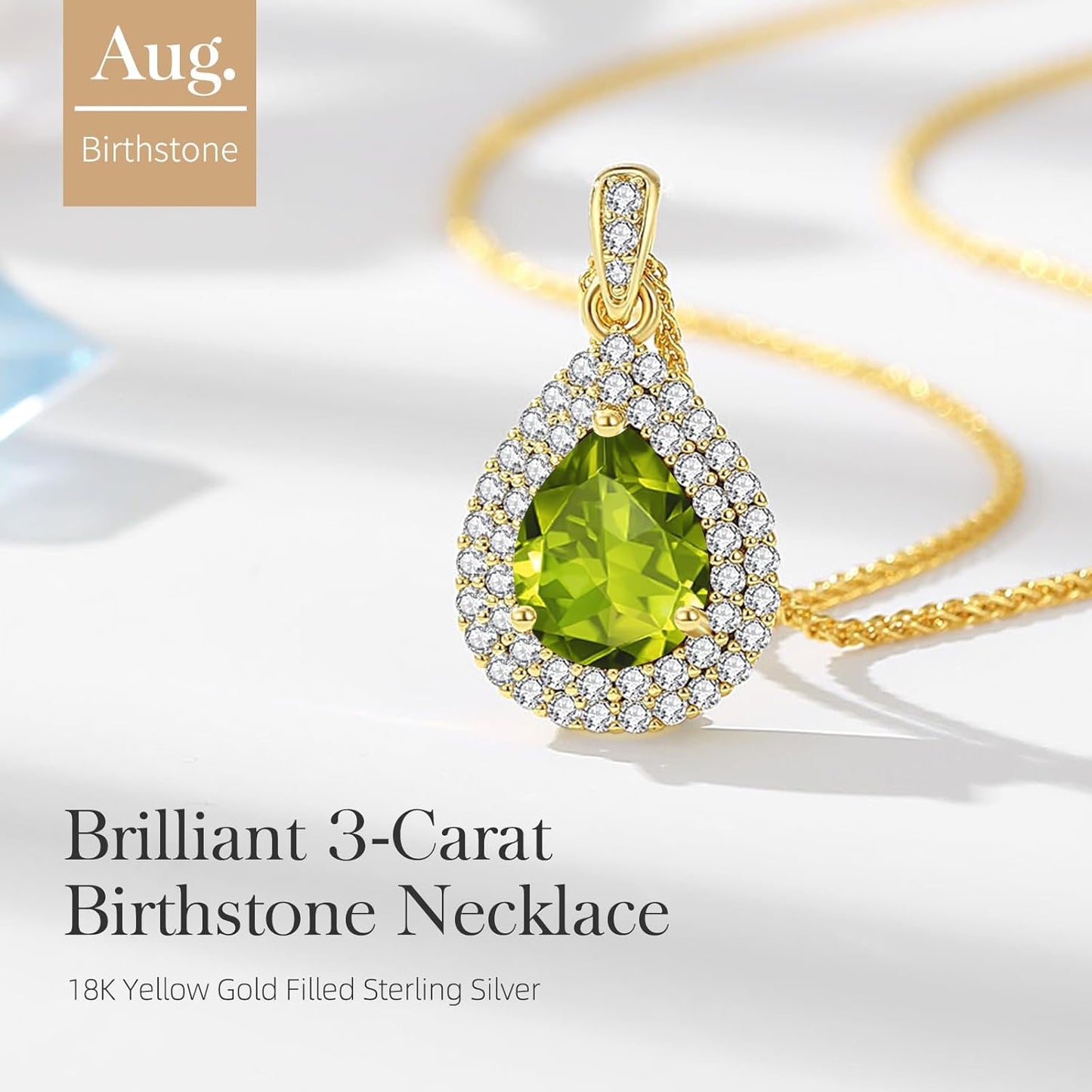 Gold Necklace for Women-Teardrop Birthstone Pendant-18K Gold Plated Chain with Light-Up Gift Box, Jewelry for Women,Anniversary Birthday Gifts for Her Wife Girlfriend Mom,Womens Jewelry