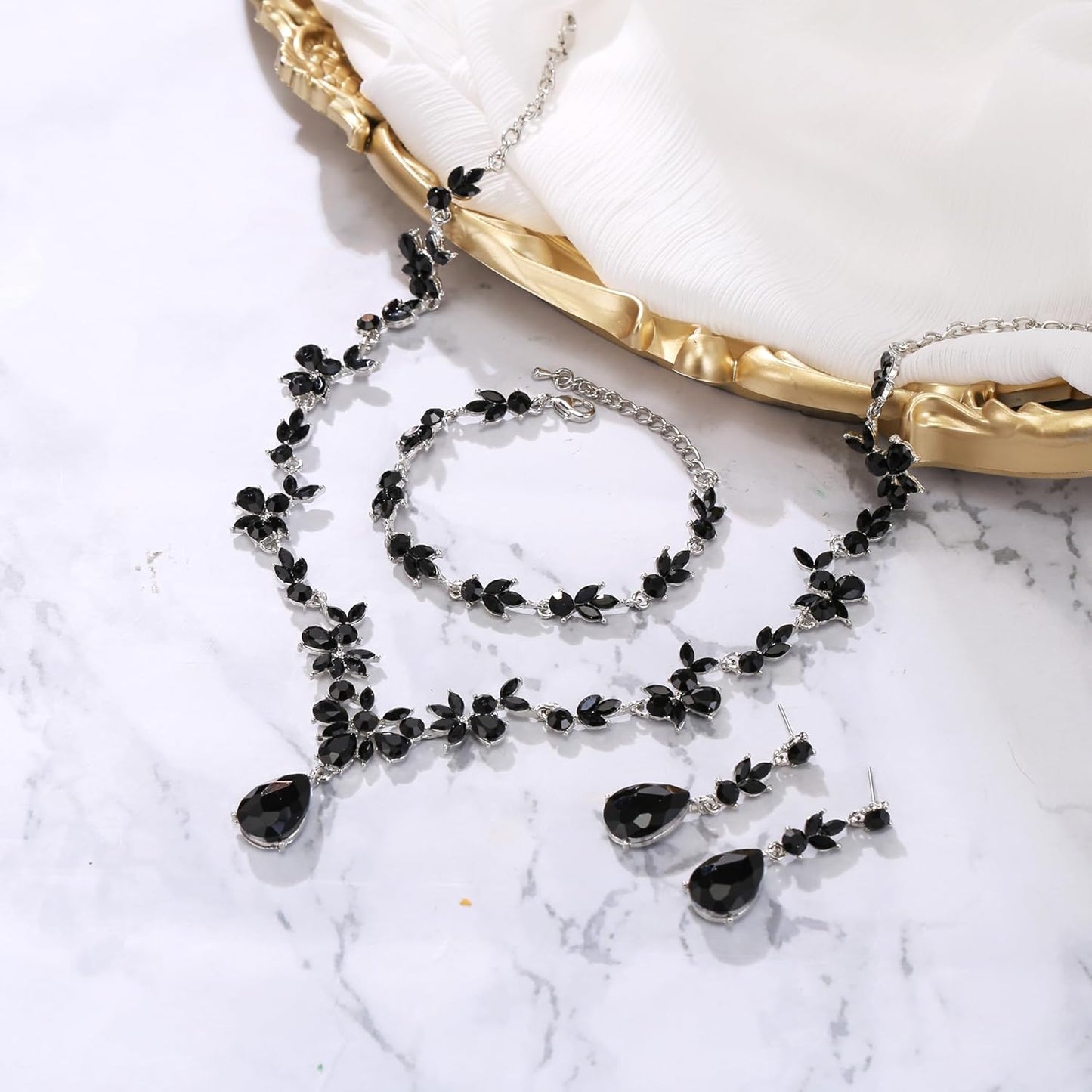 BriLove Wedding Jewelry Set for Women Bride, Y-Necklace Tennis Bracelet Dangle Earrings Crystal Teardrop Marquise Cluster for Bridal Bridesmaid