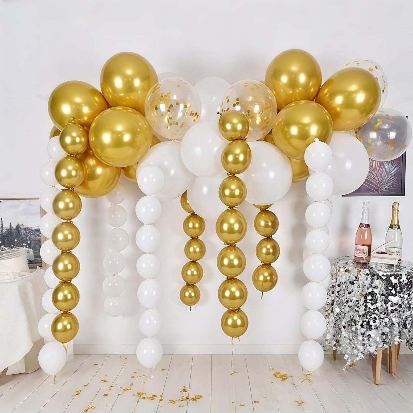 White and Gold Quick Link Balloons, 100PCS 6 Inch Small Baby Pink Linking Balloons for Making Balloon Wall Heart Arch Tails Balloon for Girls Wedding Birthday Baby Shower Engagement Party Decorations