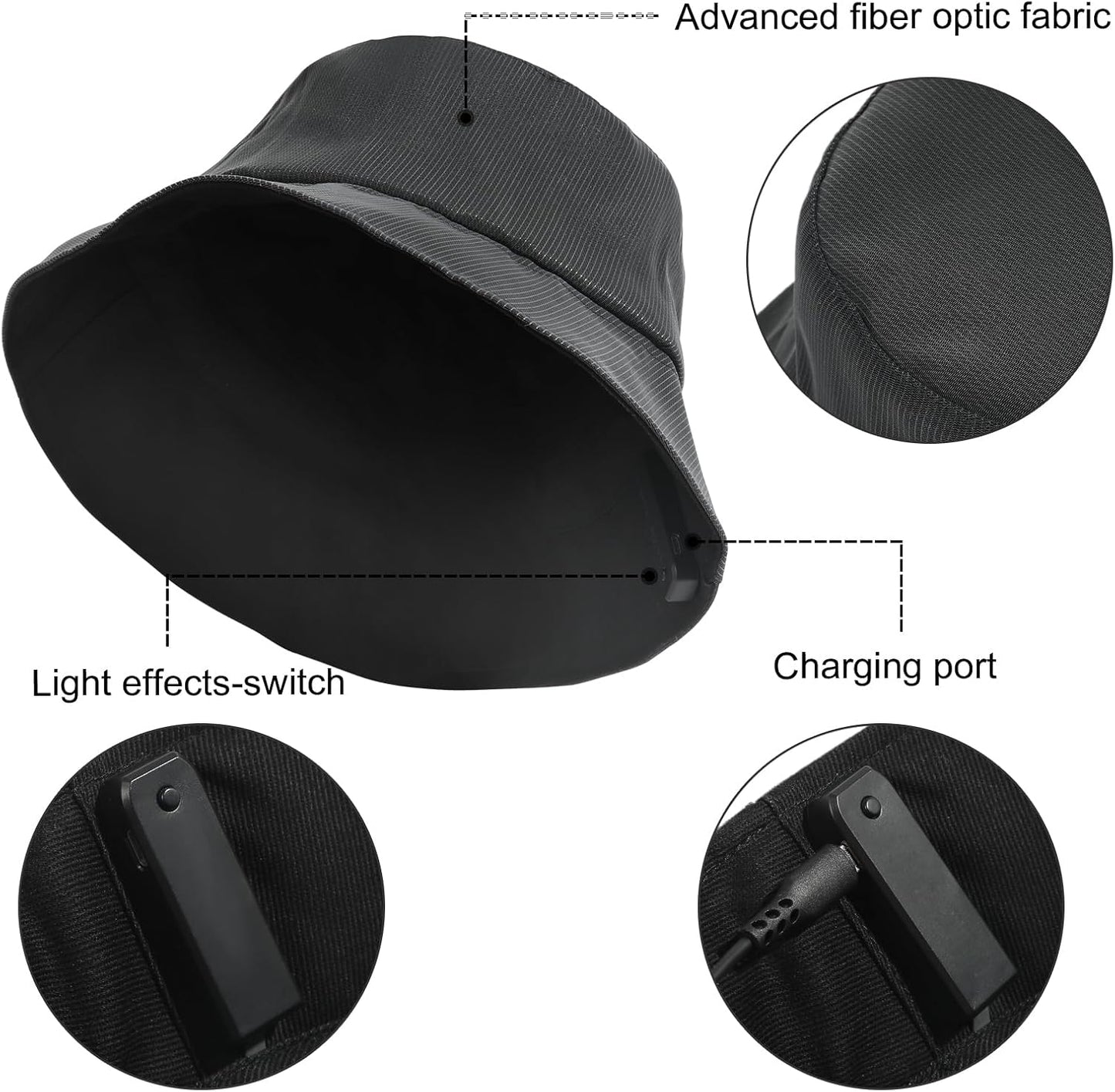 LED bucket hat, Rave hat with light up hat 7 colors crazy hat, Glowing in the dark hat with USB rechargeable