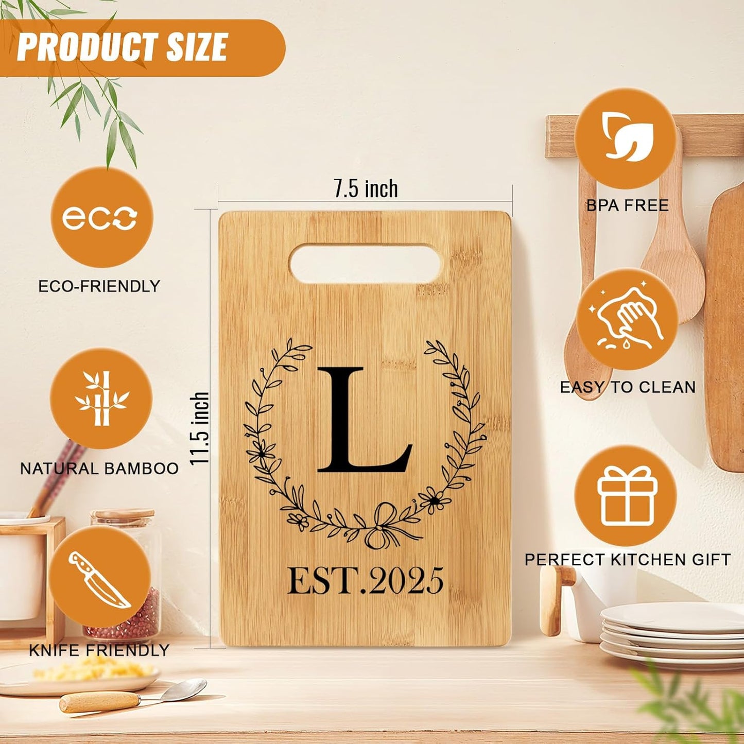 Personalized Cutting Board, Monogrammed Wedding Gift for Couple Newlywed 2025, Initial Birthday Gifts for Women, Gift for Bridal Shower Wedding Shower Engagement Anniversary Housewarming(Letter-L)