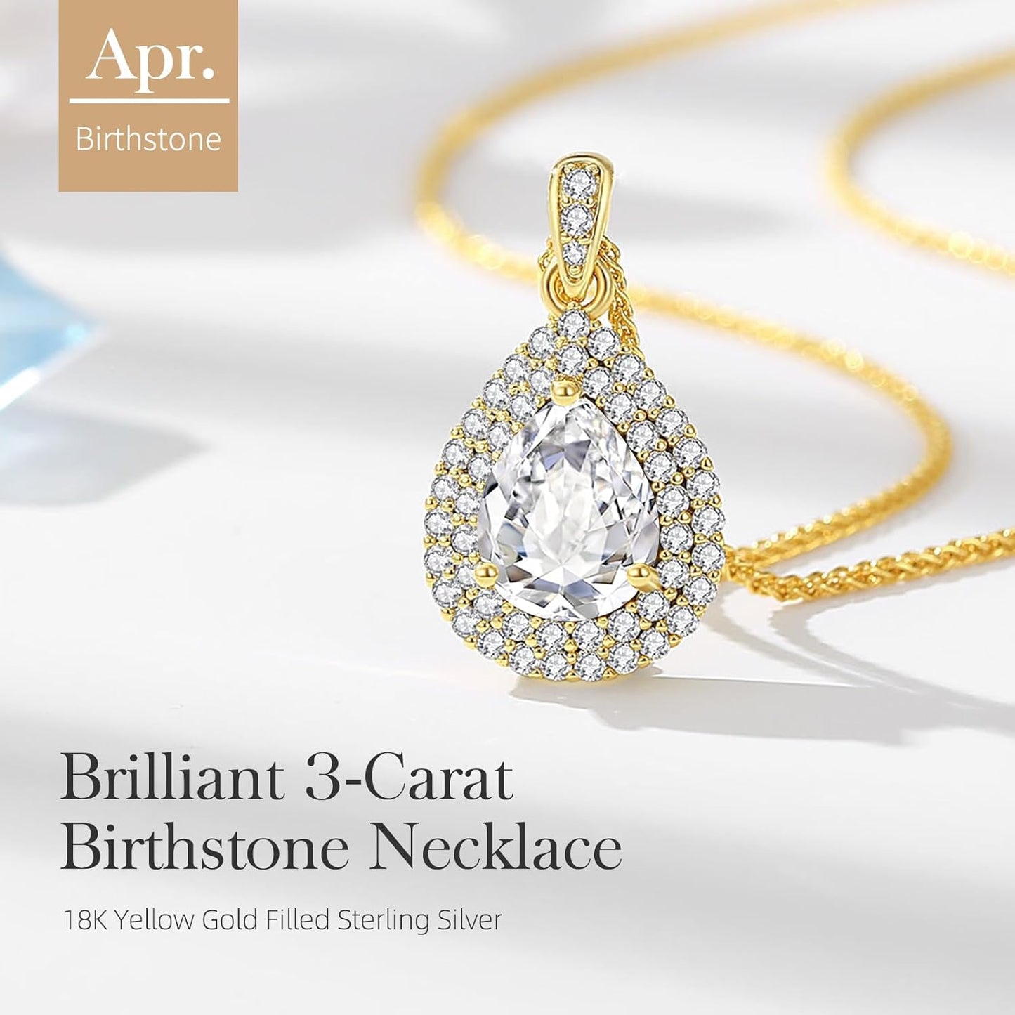 Gold Necklace for Women-Teardrop Birthstone Pendant-18K Gold Plated Chain with Light-Up Gift Box, Jewelry for Women,Anniversary Birthday Gifts for Her Wife Girlfriend Mom,Womens Jewelry