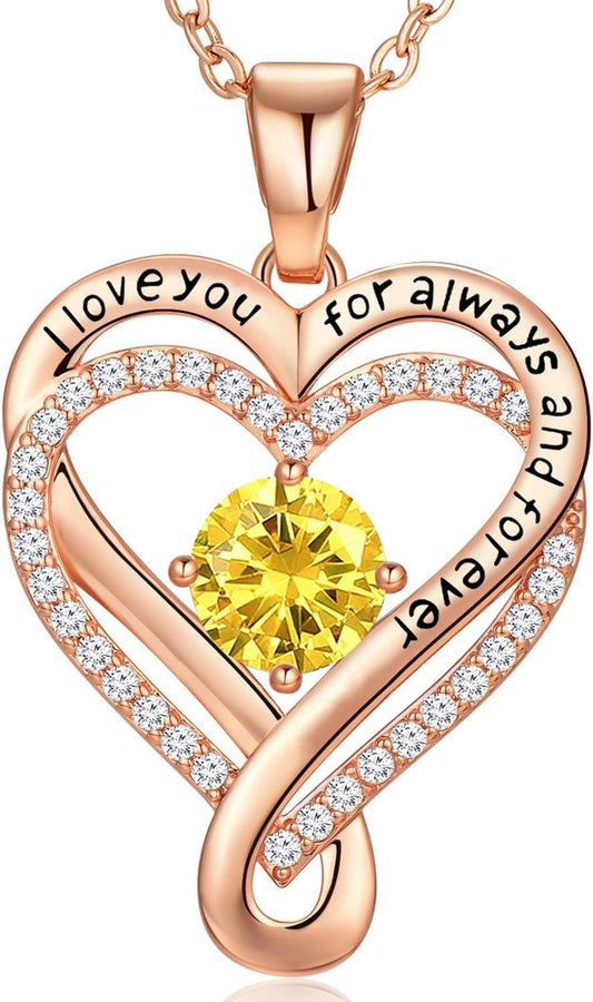 18K Rose Gold Infinity Love Heart Birthstone Necklace for Women Wife, Anniversary for Women Wife Birthday Gift for Her Girlfriend Mom Daughters, I Love You Women's Jewelry S925 Sterling Silver