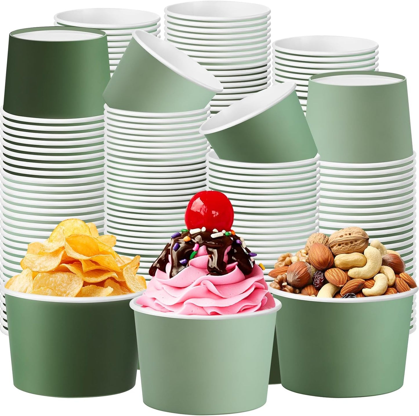 Paper Ice Cream Cups 9oz Colored Disposable Dessert Bowls for Hot or Cold Food Party Cups for Birthday Baby Shower Easter Party Supplies(Sage Green,60 Pcs)