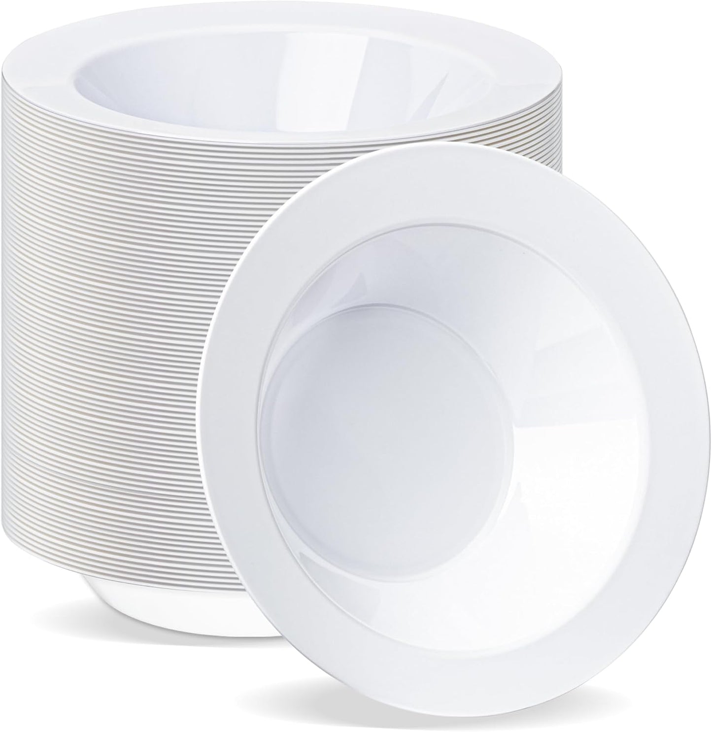 BESTVIP 100 Pack White Plastic Bowls, 12 oz Disposable Soup Bowls, Heavy-duty Dessert Salad Bowl for Christmas, Thanksgiving, Party, Wedding, Dinner, Catering