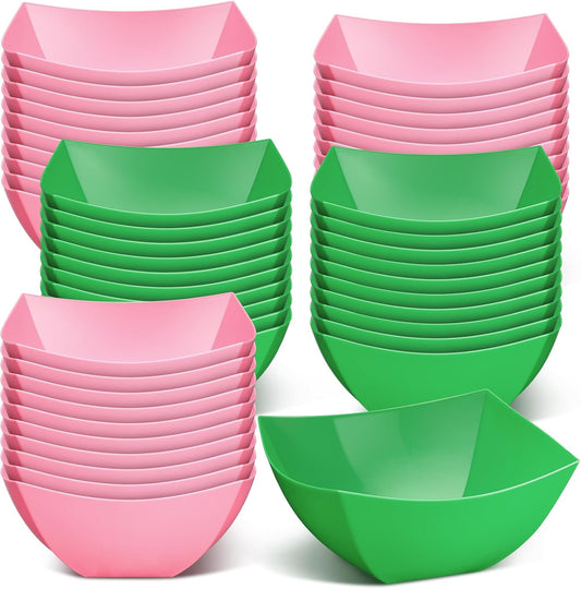 Tanlade 50 Pcs Square Plastic Serving Bowls Disposable Snack Salad Bowl Small Party Candy Bar Containers Taco Bar Serving Dishes for Buffet Chips Fruit (8 oz,Pink,Green)