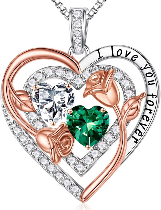 Iefil Birthstone Necklace for Women - Sterling Silver Birthstone Necklace Anniversary Birthday Gifts for Her Wife Mom Daughter