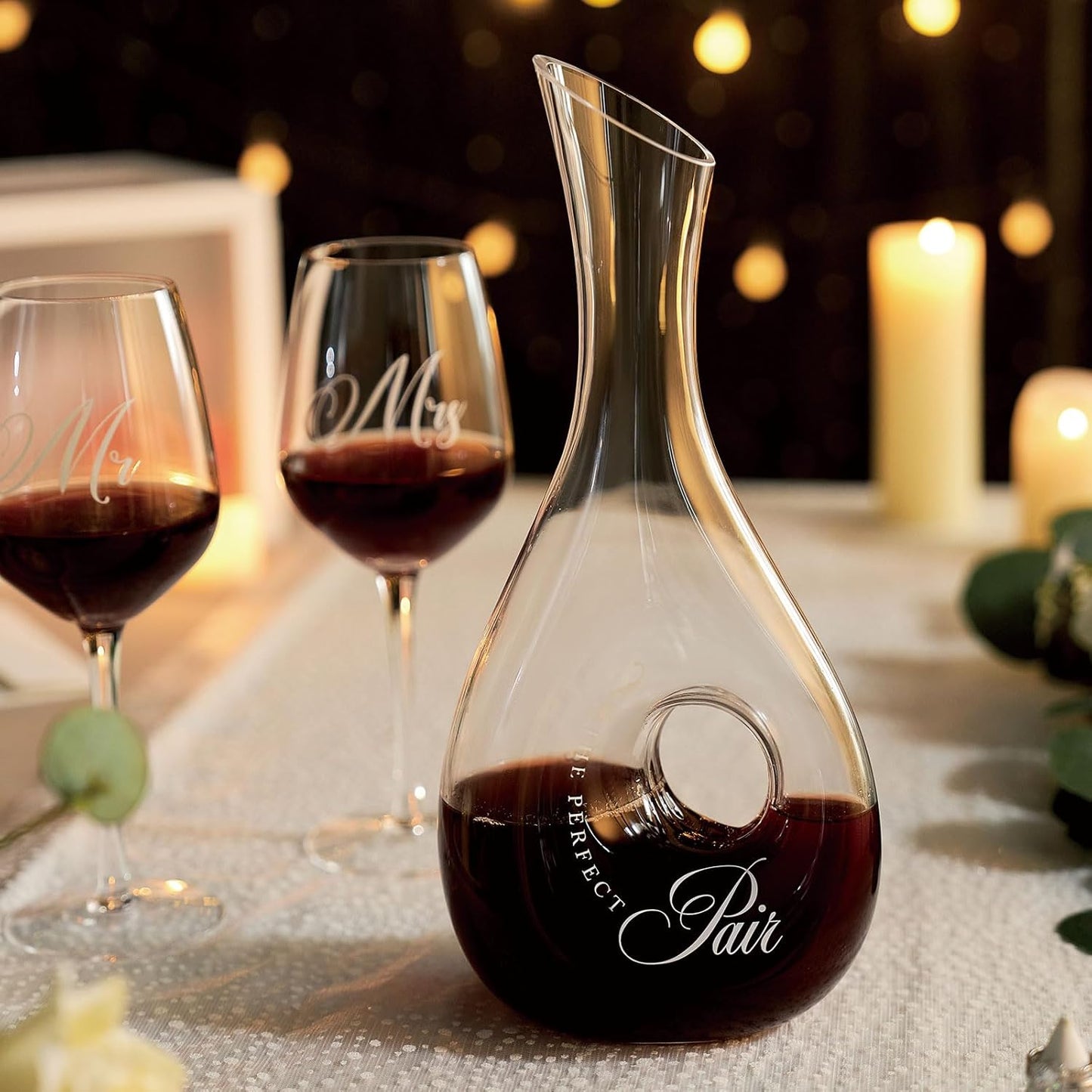 AW BRIDAL Mr and Mrs Wine Glasses for Wedding Bridal Shower Engagement Gifts, Wedding Glasses with Wine Decanter for Couples Newlyweds, Anniversary Bachelorette Party Bride Gifts