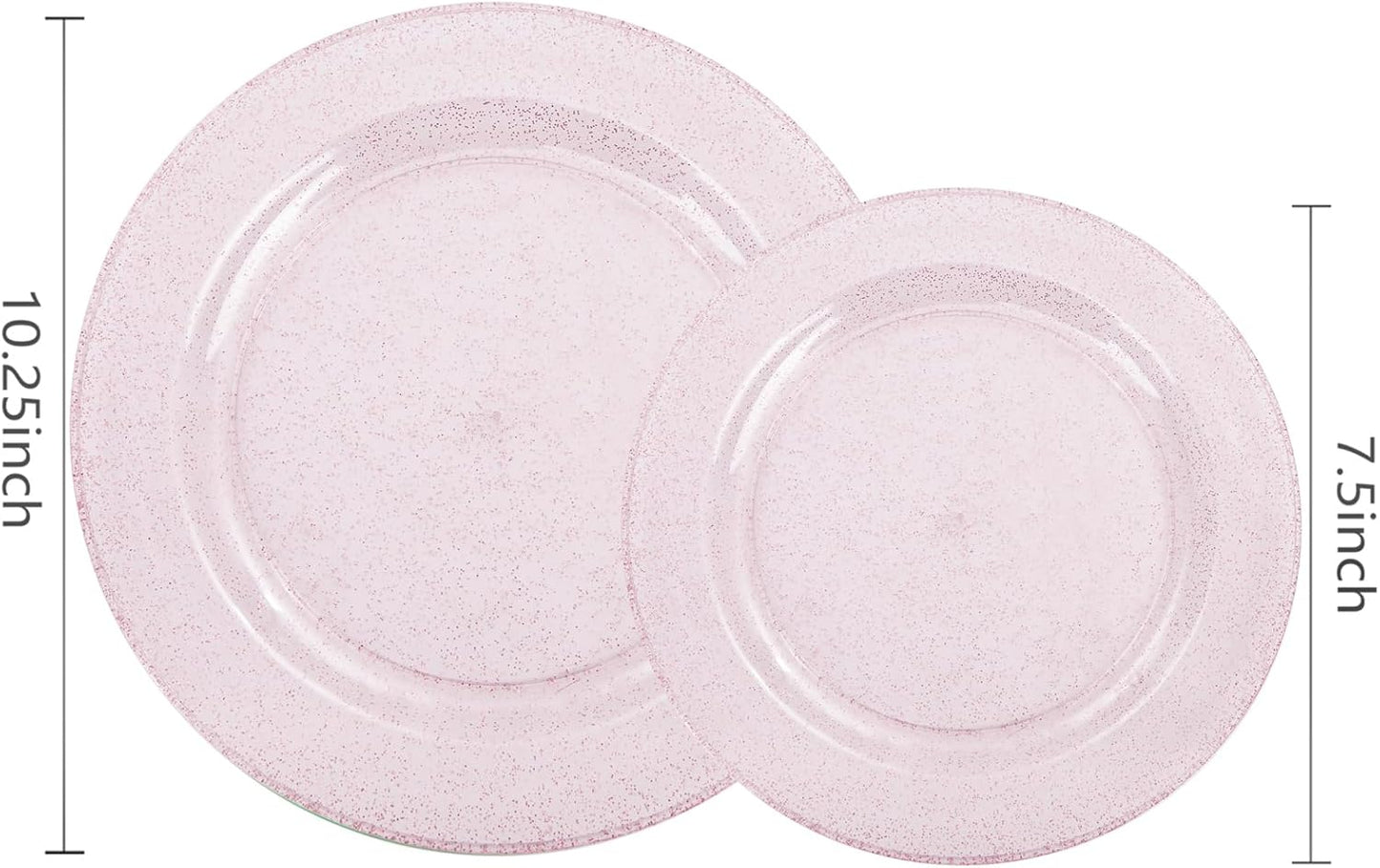 WDF 120pcs Pink Plastic Plates Disposable - Clear Pink Glitter Plates for Valentine's Day/Wedding including 60PCS Dinner Plates 10.25inch and 60PCS Salad Plates 7.5inch for Wedding/Party