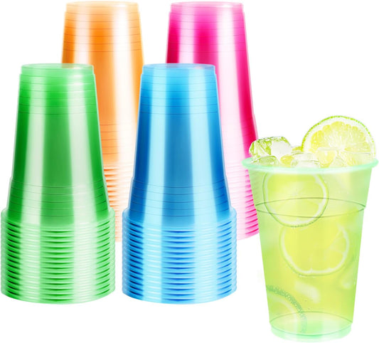 WYTAOHZL 60 Pack 16 Oz Neon Plastic Cups Glowing Plastic Neon Cups for Party Disposable Cup for Wedding Birthday and Party