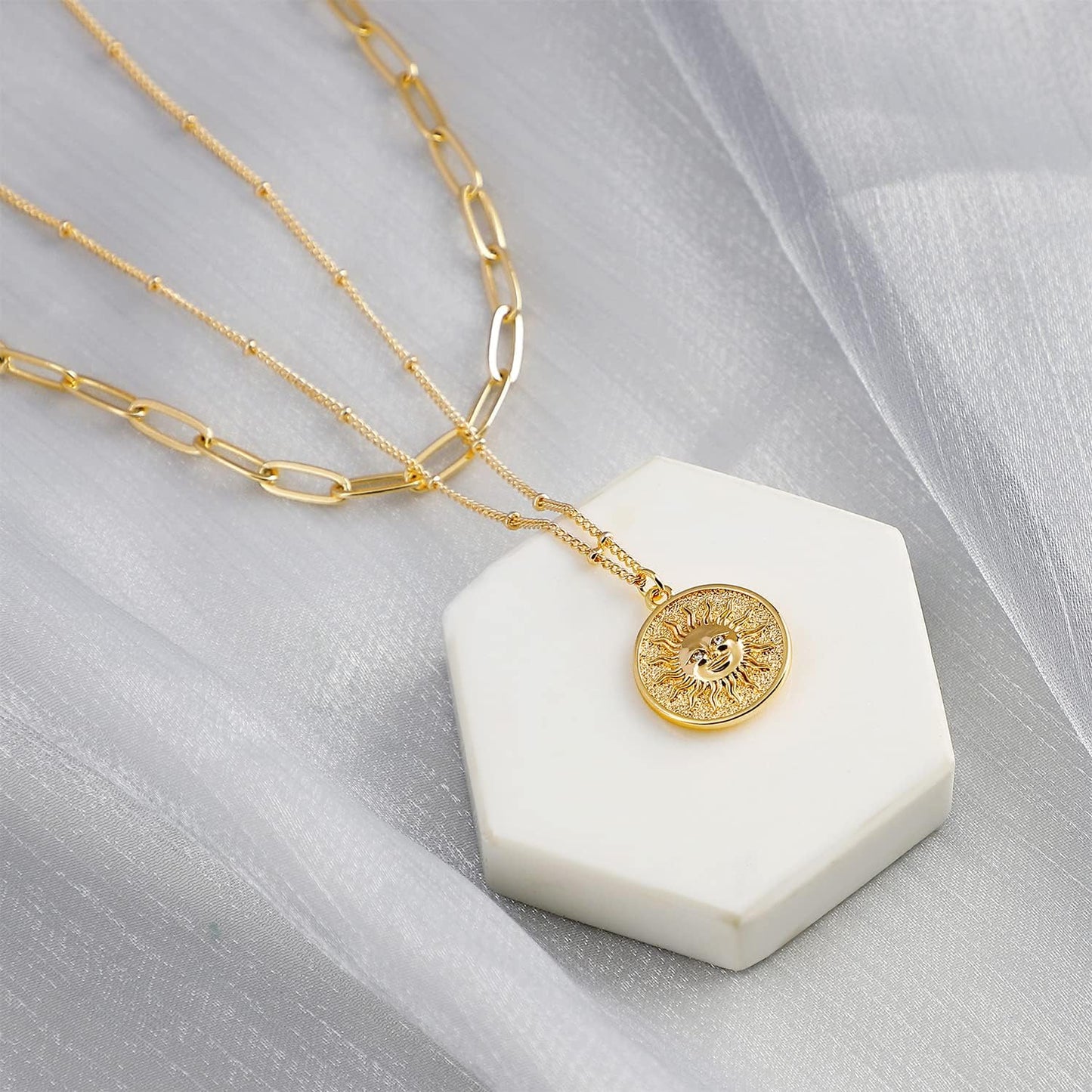 MEVECCO Layered Heart Necklace Pendant Handmade 18k Gold Plated Dainty Gold Choker Arrow Bar Layering Long Necklace for Women