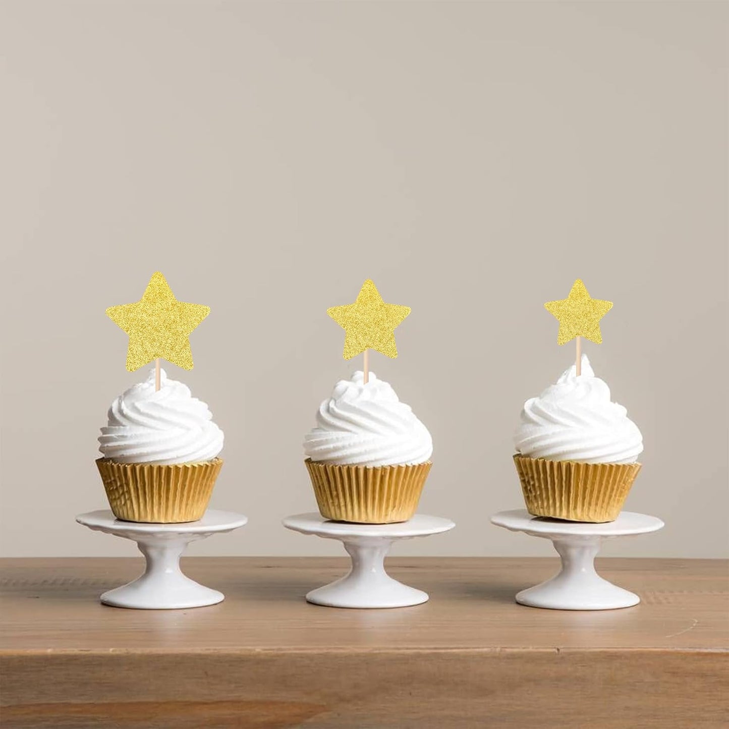 30 PCS Star Cupcake Toppers Glitter Assembled Twinkle Star Cupcake Picks Wedding Engagement Bridal Shower Birthday Party Cake Decorations Supplies Mixed Size Gold