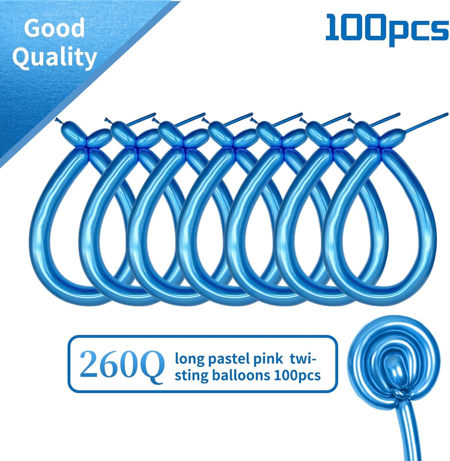 KAWKALSH 260 Metallic Blue Long Balloons for Balloon Garland Thickening Skinny Latex Twisting Animals Modeling Christmas Birthday Wedding Party Festival Decorations 100pcs