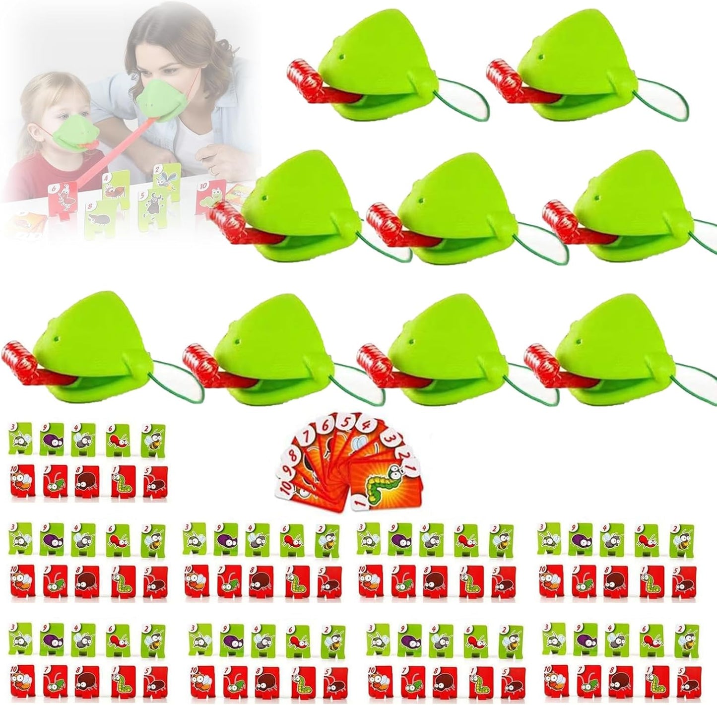 Chameleon Tongue Shooting Game, Lizard Party Blower Masks with Blowing Air Chameleon Tongue Game for Kids, Insect Cardboard Included (9 People)