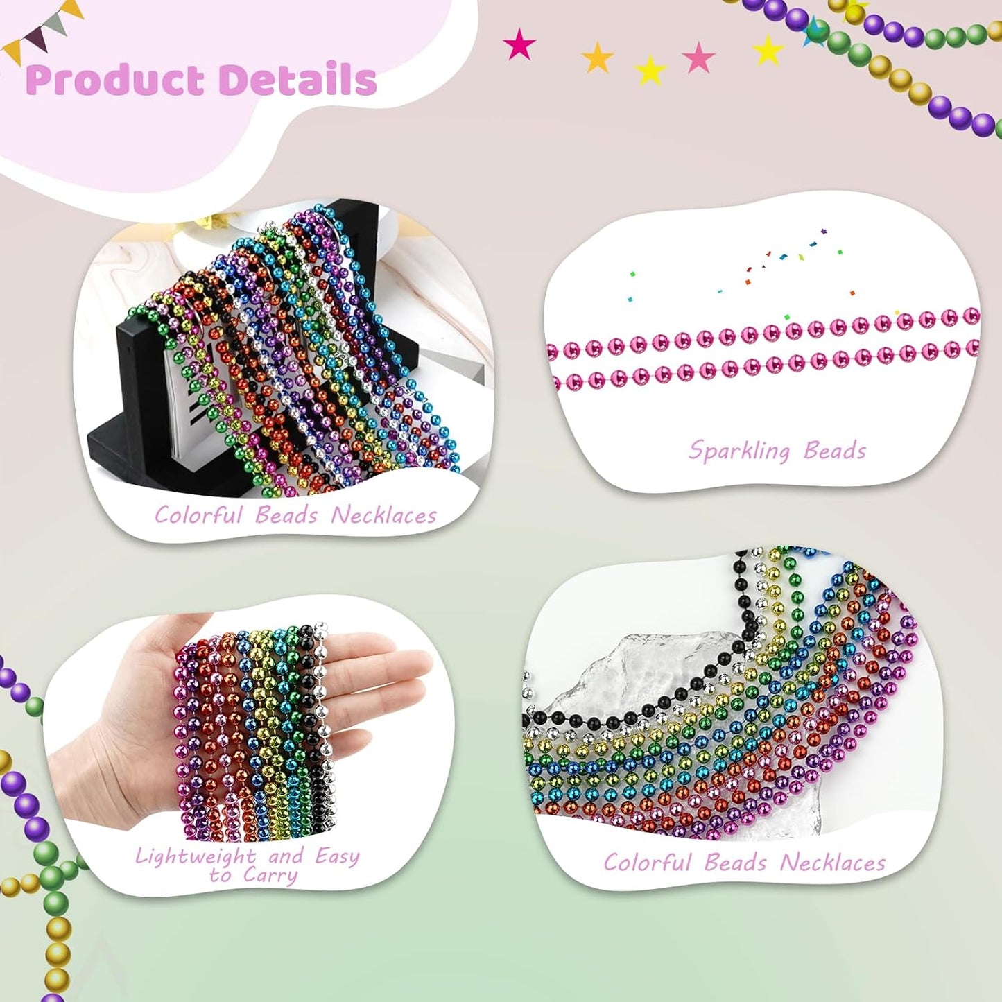 SHAOQINLIN 50 PCS Pink Bead Necklace, 33" Pink Mardi Gras Beads, Breast Cancer Awareness Beaded Necklaces, Party Beads for Mardi Gras, Christmas, Valentine's Day, Wedding, Gender Reveal Party Favors