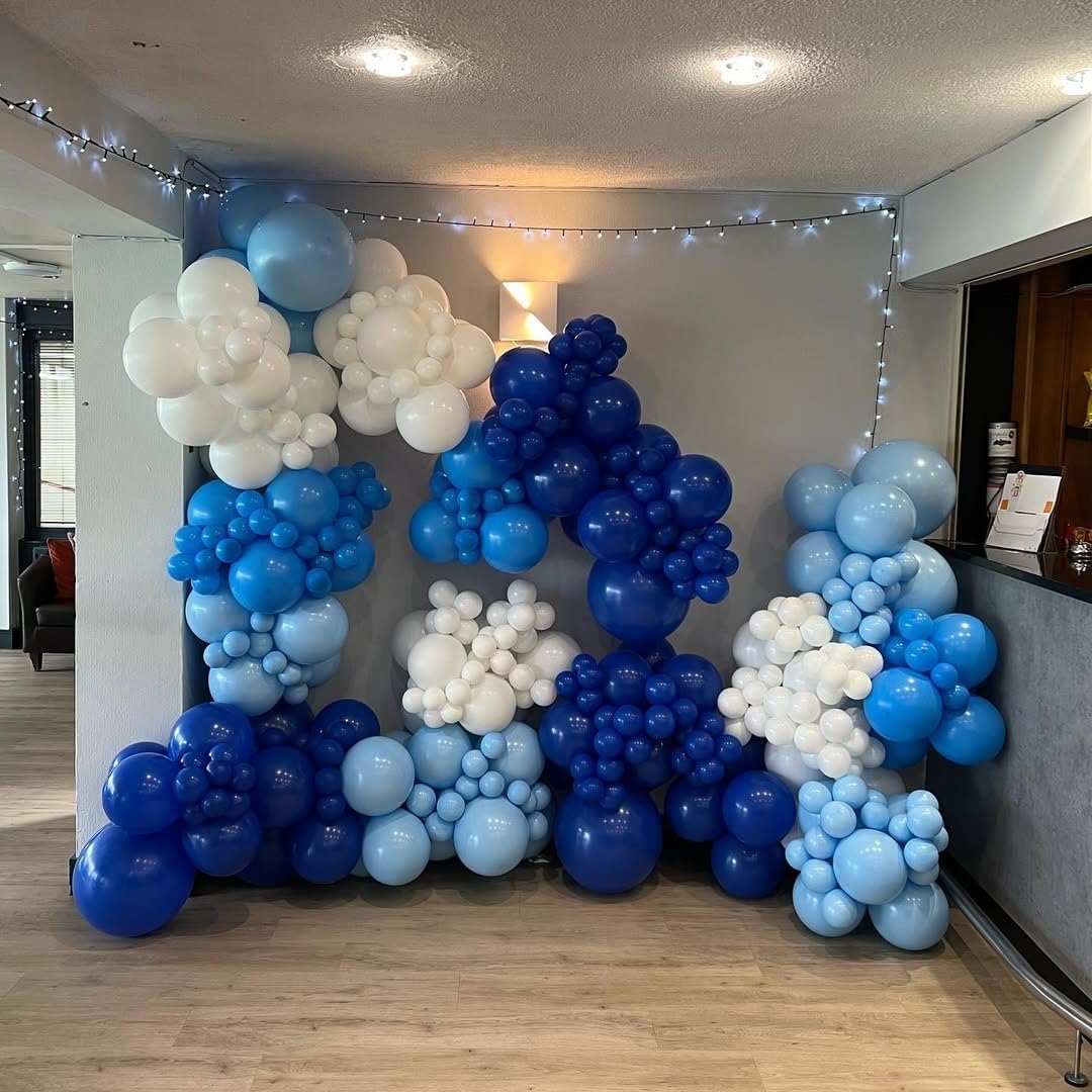 Blue Balloons Set, 65Pcs 12in Metallic Dark Macaron Baby Blue Party Balloons for Birthday Gender Reveal Baby Shower Weddind Baseball Nautical Party Decorations