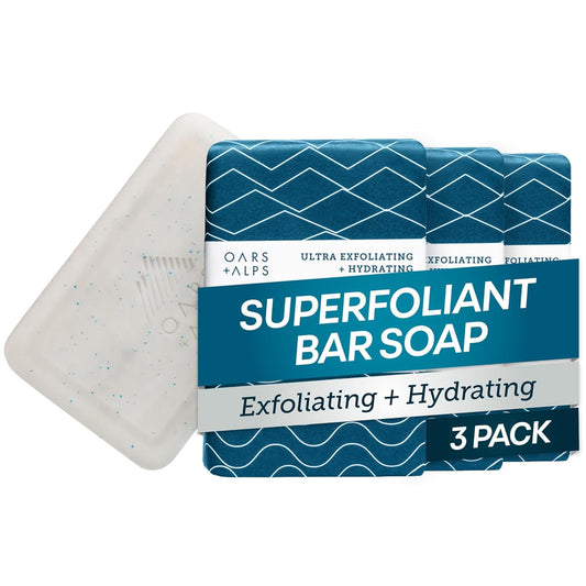Oars + Alps Superfoliant Exfoliating Men's Bar Soap, Dermatologist Tested and Made with Clean Ingredients, Travel Size, 3 Pack, 6 Oz Each