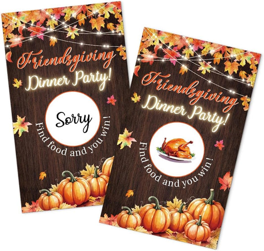 50 Pack Friendsgiving Dinner Party Scratch Off Game, Turkey Scratch Cards for Dinner Game, Thanksgiving Raffle Tickets for Birthday Games, Baby Shower, Fall Thank You Party Games